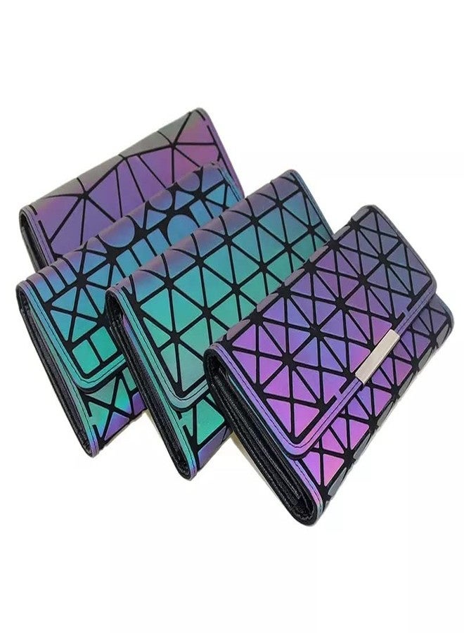 QBLYN Geometric Rhomboids Lattice Long Wallet and Purse - Fashion Luminous Trifold Lattice Purse Clutch for Women,Luminous Geometric Wallet Holographic Reflective Clutch (Small) - Image 4